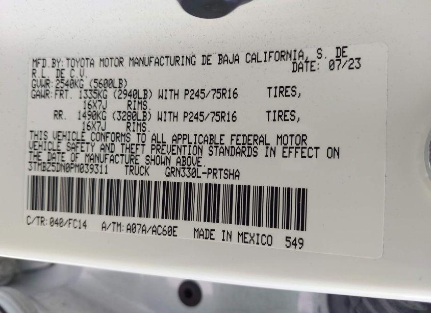 Photo 9 of 2023 Toyota Tacoma SR5 V6 (VIN 3TMBZ5DN0PM039311)