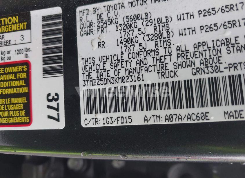 Photo 9 of 2019 Toyota Tacoma TRD SPORT (VIN 3TMBZ5DN3KM023161)