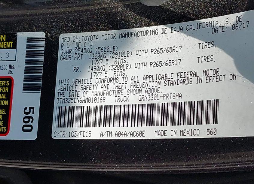 Photo 9 of 2017 Toyota Tacoma TRD SPORT (VIN 3TMBZ5DN6HM010168)