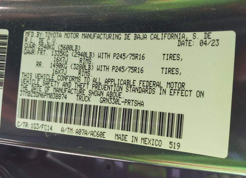 Photo 9 of 2023 Toyota Tacoma SR5 V6 (VIN 3TMBZ5DN6PM038874)