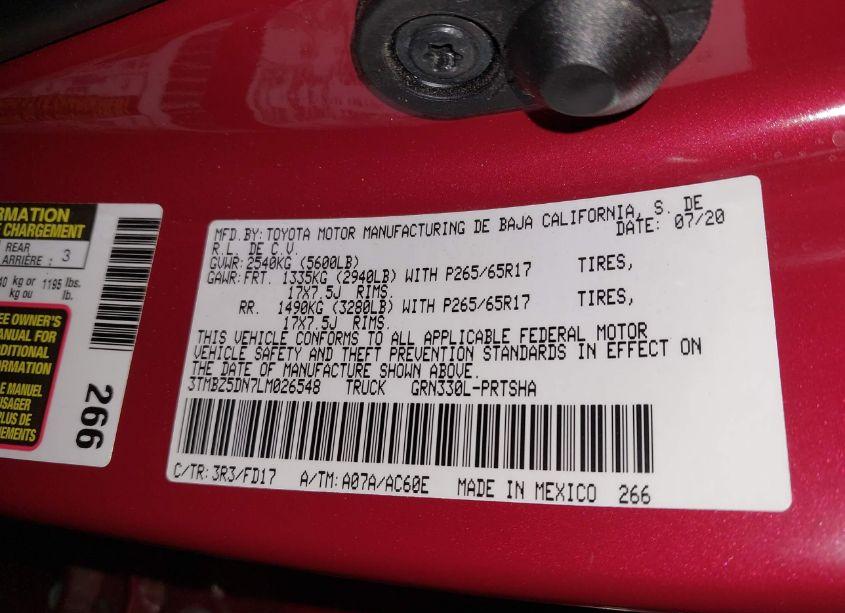 Photo 9 of 2020 Toyota Tacoma TRD SPORT (VIN 3TMBZ5DN7LM026548)