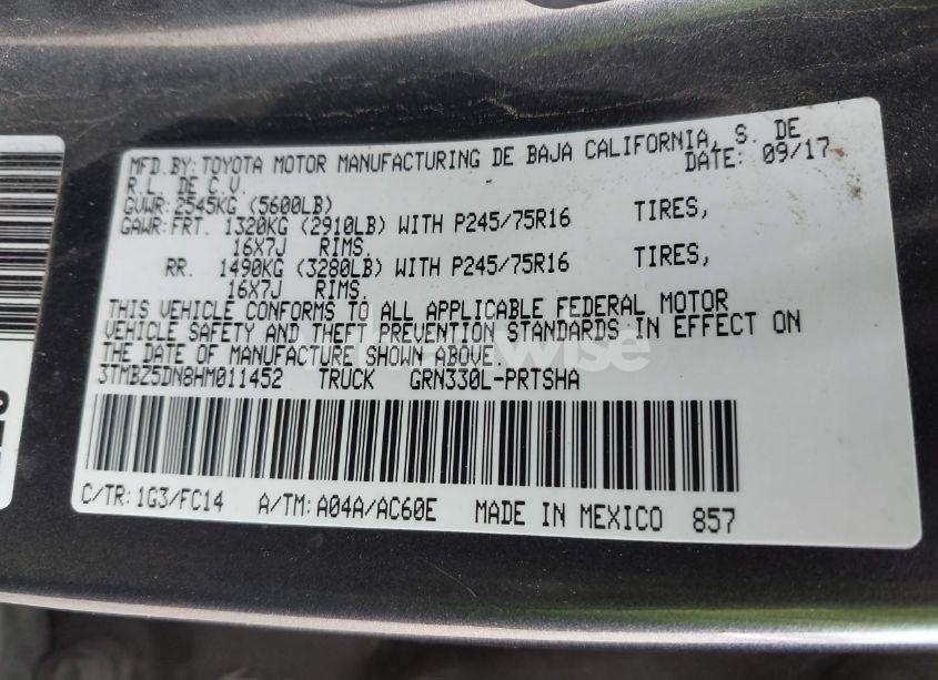 Photo 9 of 2017 Toyota Tacoma SR5 (VIN 3TMBZ5DN8HM011452)