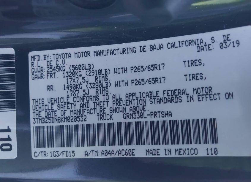 Photo 9 of 2019 Toyota Tacoma TRD SPORT (VIN 3TMBZ5DN8KM020532)