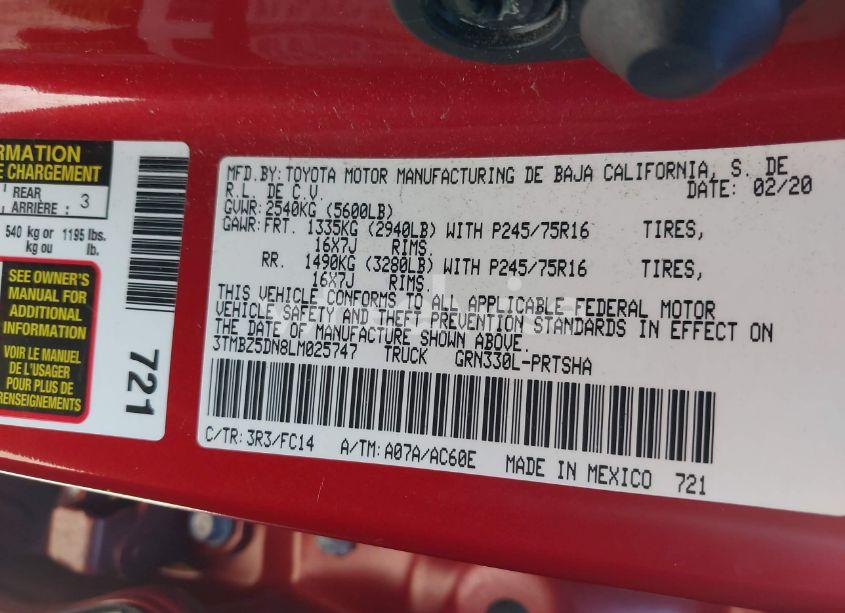 Photo 9 of 2020 Toyota Tacoma SR5 V6 (VIN 3TMBZ5DN8LM025747)