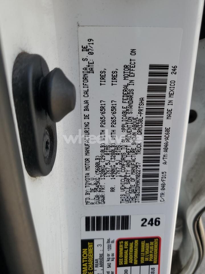 Photo 12 of 2019 TOYOTA TACOMA DOUBLE CAB (VIN 3TMBZ5DN9KM022757)