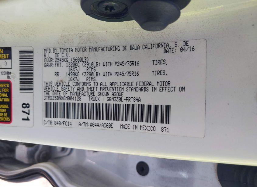 Photo 9 of 2016 Toyota Tacoma SR5 (VIN 3TMBZ5DNXGM004128)