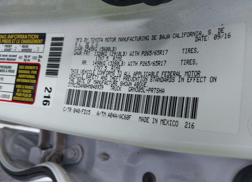 Photo 9 of 2017 Toyota Tacoma TRD SPORT (VIN 3TMCZ5AN0HM048939)