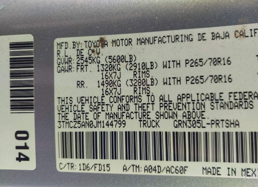Photo 9 of 2018 Toyota Tacoma TRD OFF ROAD (VIN 3TMCZ5AN0JM144799)