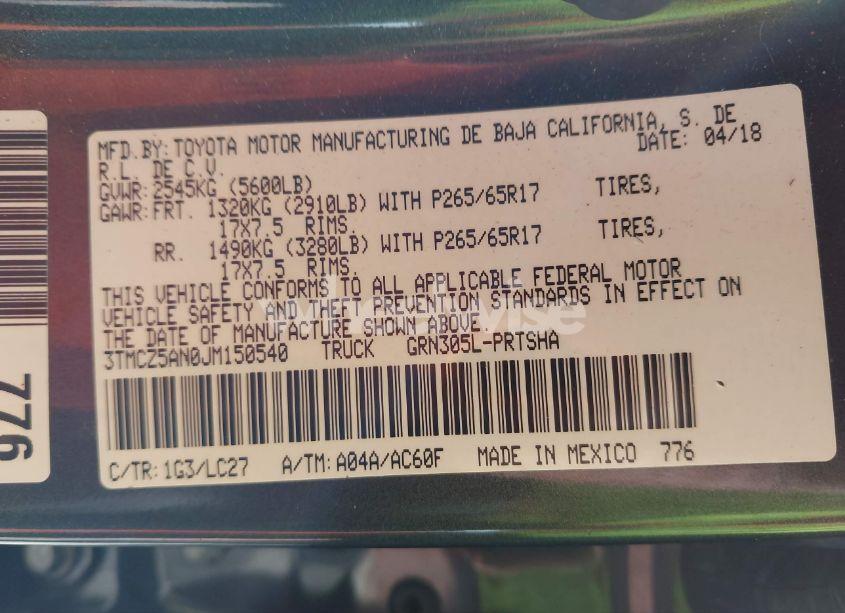 Photo 9 of 2018 Toyota Tacoma TRD SPORT (VIN 3TMCZ5AN0JM150540)