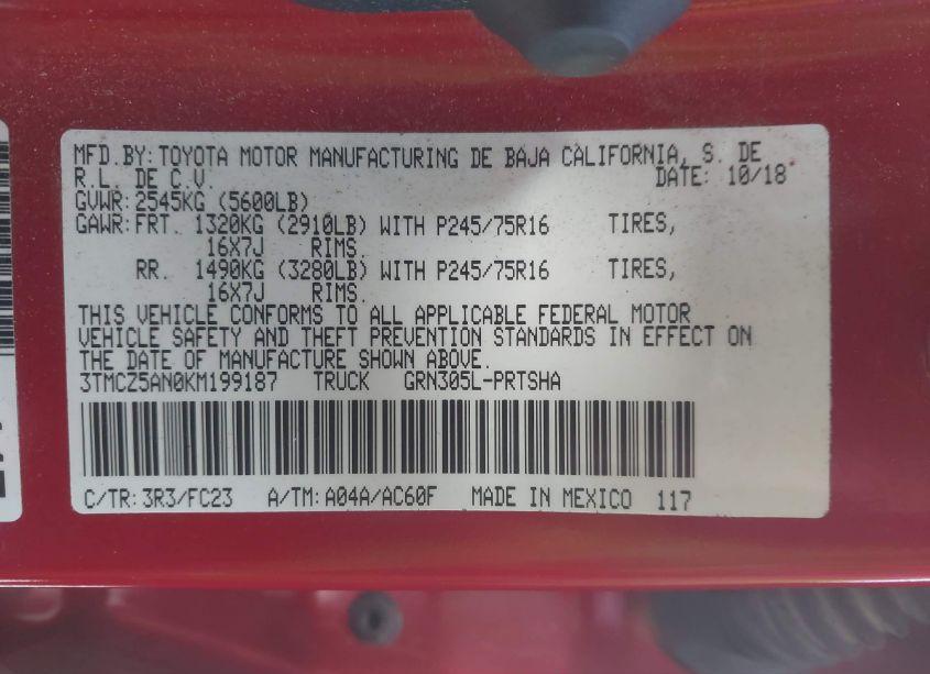 Photo 9 of 2019 Toyota Tacoma SR5 V6 (VIN 3TMCZ5AN0KM199187)