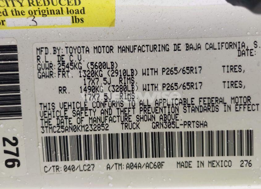 Photo 9 of 2019 Toyota Tacoma TRD SPORT (VIN 3TMCZ5AN0KM232852)