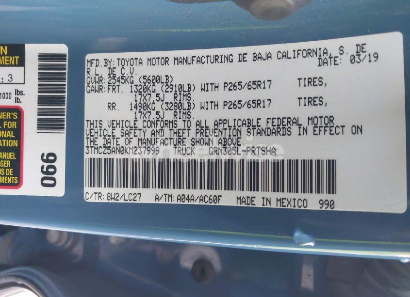 Photo 9 of 2019 Toyota Tacoma TRD SPORT (VIN 3TMCZ5AN0KM237999)