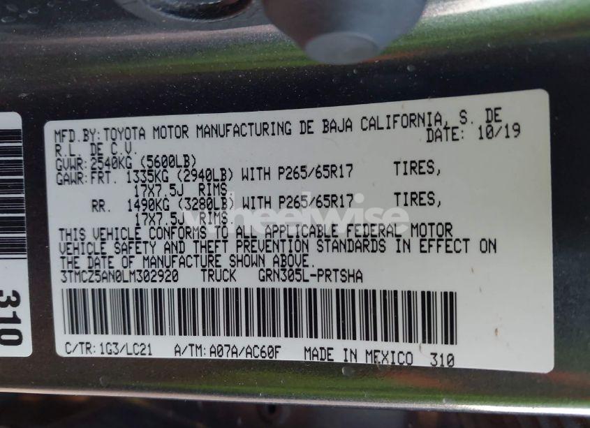 Photo 9 of 2020 Toyota Tacoma TRD SPORT (VIN 3TMCZ5AN0LM302920)