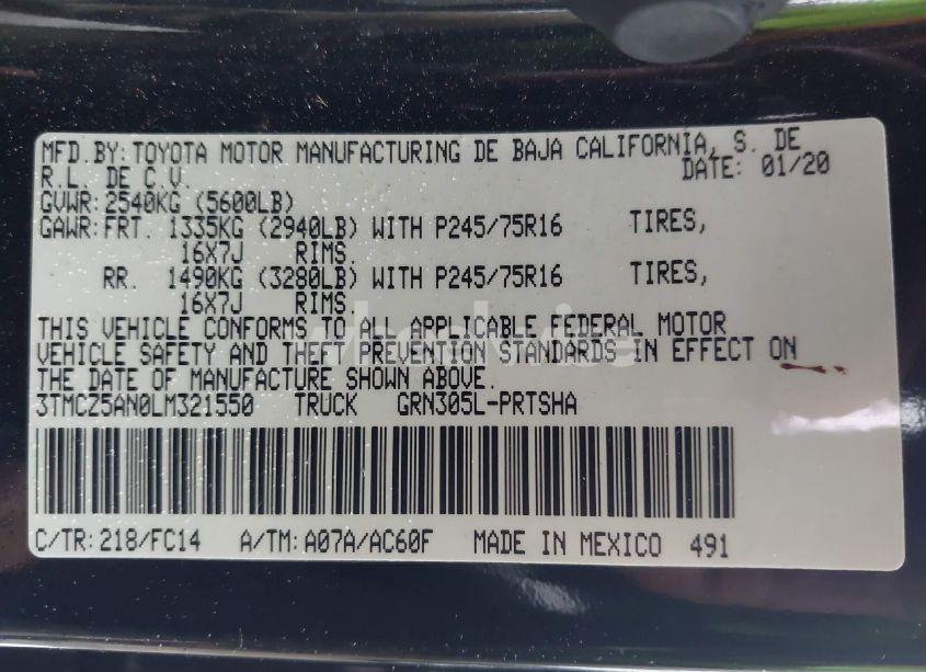 Photo 9 of 2020 Toyota Tacoma SR5 V6 (VIN 3TMCZ5AN0LM321550)