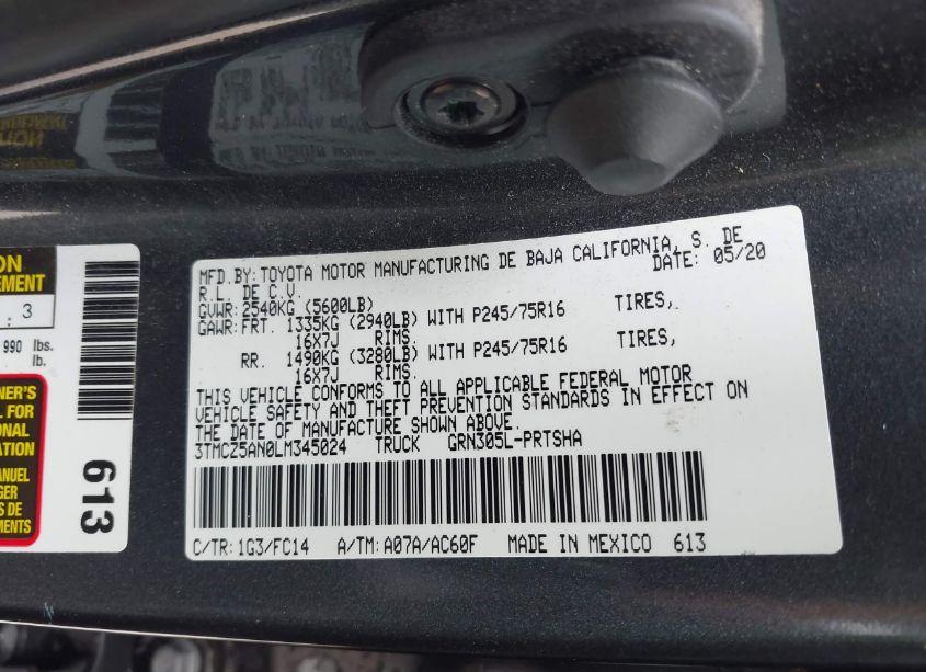 Photo 9 of 2020 Toyota Tacoma SR5 V6 (VIN 3TMCZ5AN0LM345024)