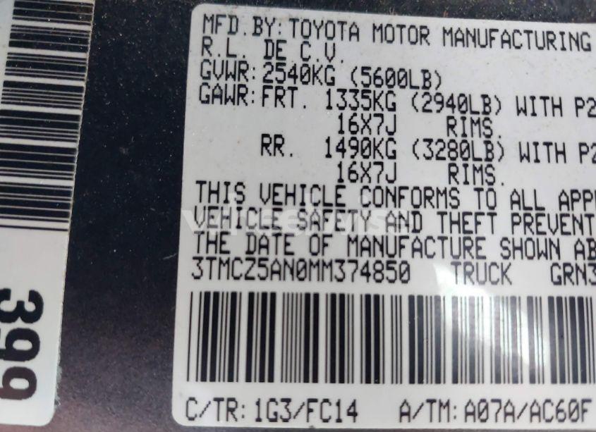 Photo 9 of 2021 Toyota Tacoma SR5 V6 (VIN 3TMCZ5AN0MM374850)