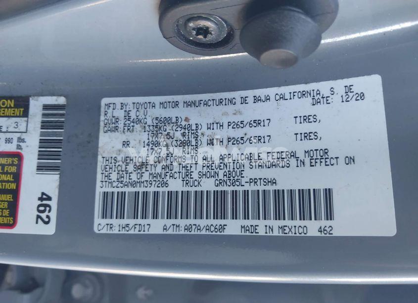 Photo 9 of 2021 Toyota Tacoma TRD SPORT (VIN 3TMCZ5AN0MM397206)