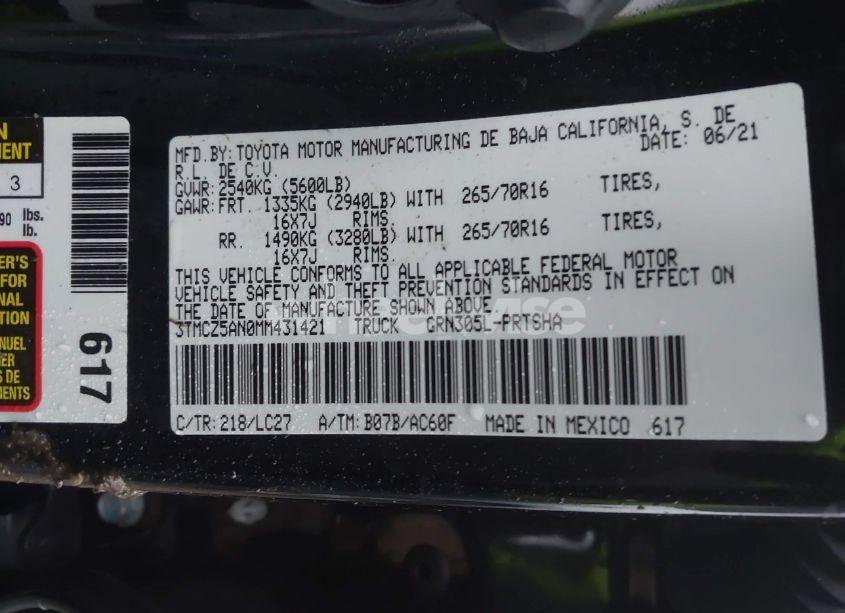 Photo 9 of 2021 Toyota Tacoma TRD OFF-ROAD (VIN 3TMCZ5AN0MM431421)