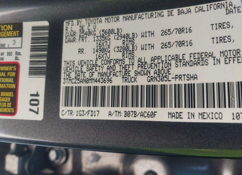 Photo 9 of 2021 Toyota Tacoma TRD OFF-ROAD (VIN 3TMCZ5AN0MM443696)