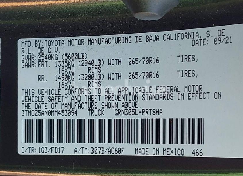 Photo 9 of 2021 Toyota Tacoma TRD OFF-ROAD (VIN 3TMCZ5AN0MM453094)