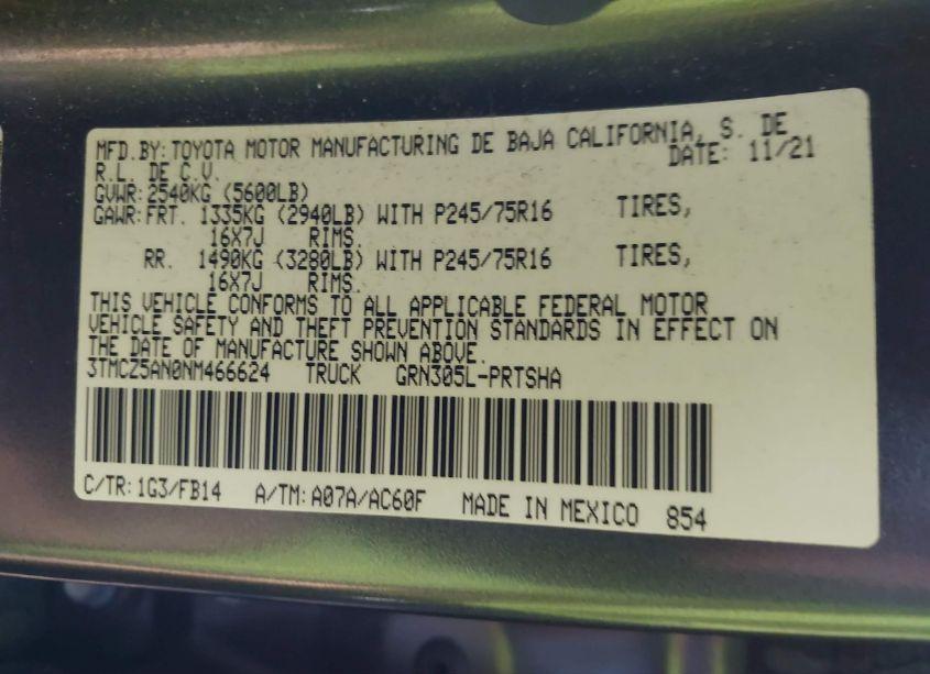 Photo 9 of 2022 Toyota Tacoma SR V6 (VIN 3TMCZ5AN0NM466624)