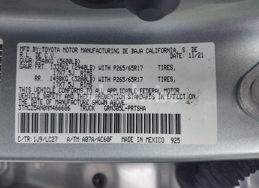 Photo 9 of 2022 Toyota Tacoma TRD SPORT (VIN 3TMCZ5AN0NM466686)