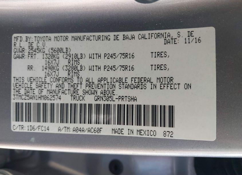 Photo 9 of 2017 Toyota Tacoma SR5 V6 (VIN 3TMCZ5AN1HM062574)