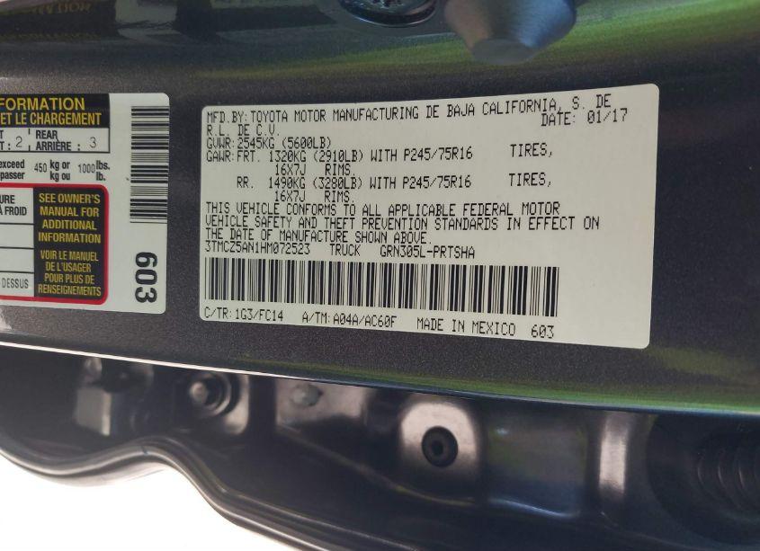 Photo 9 of 2017 Toyota Tacoma SR5 V6 (VIN 3TMCZ5AN1HM072523)