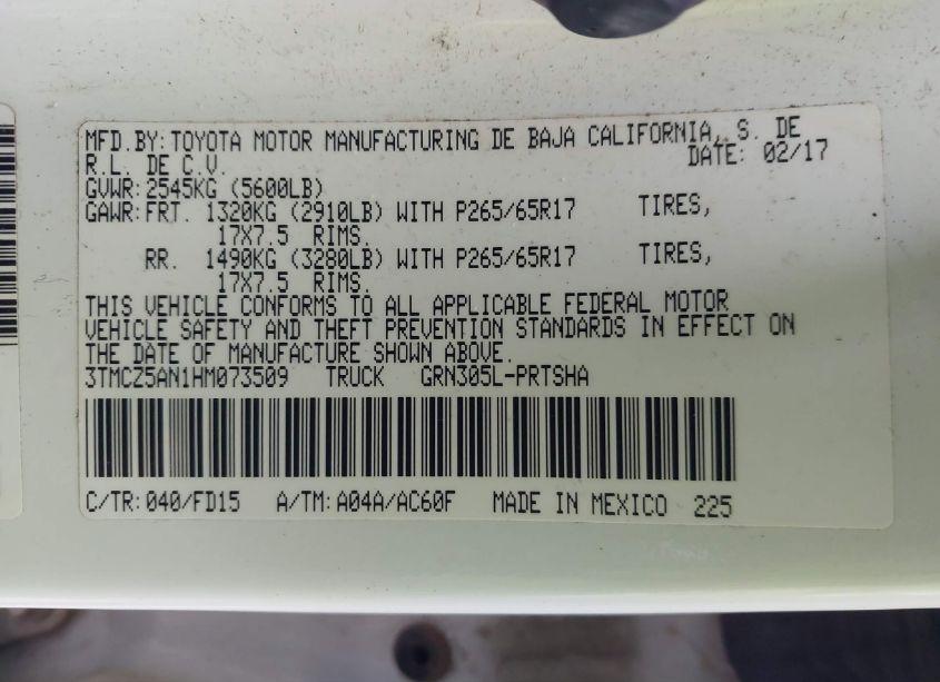 Photo 9 of 2017 Toyota Tacoma TRD SPORT (VIN 3TMCZ5AN1HM073509)