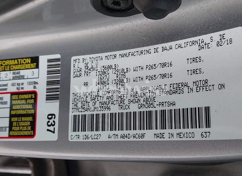 Photo 9 of 2018 Toyota Tacoma TRD OFF ROAD (VIN 3TMCZ5AN1JM135996)