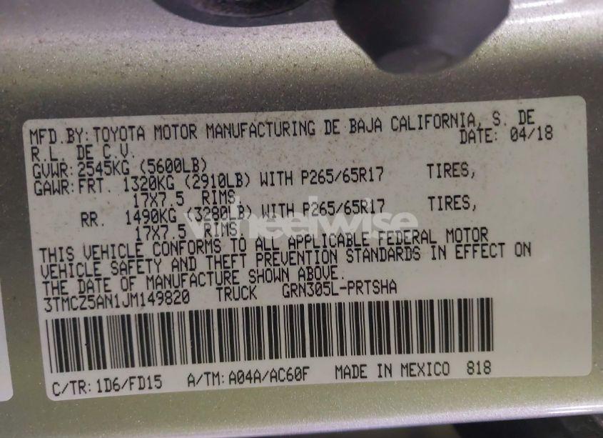Photo 9 of 2018 Toyota Tacoma TRD SPORT (VIN 3TMCZ5AN1JM149820)
