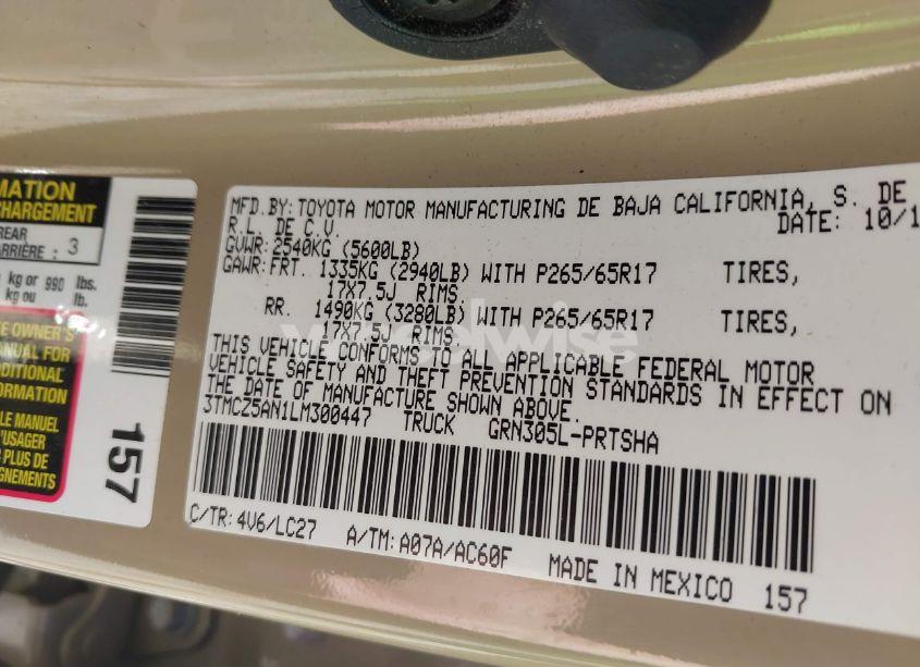 Photo 9 of 2020 Toyota Tacoma TRD SPORT (VIN 3TMCZ5AN1LM300447)