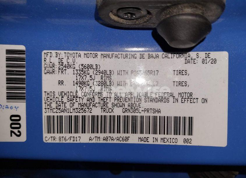 Photo 9 of 2020 Toyota Tacoma TRD SPORT (VIN 3TMCZ5AN1LM325672)