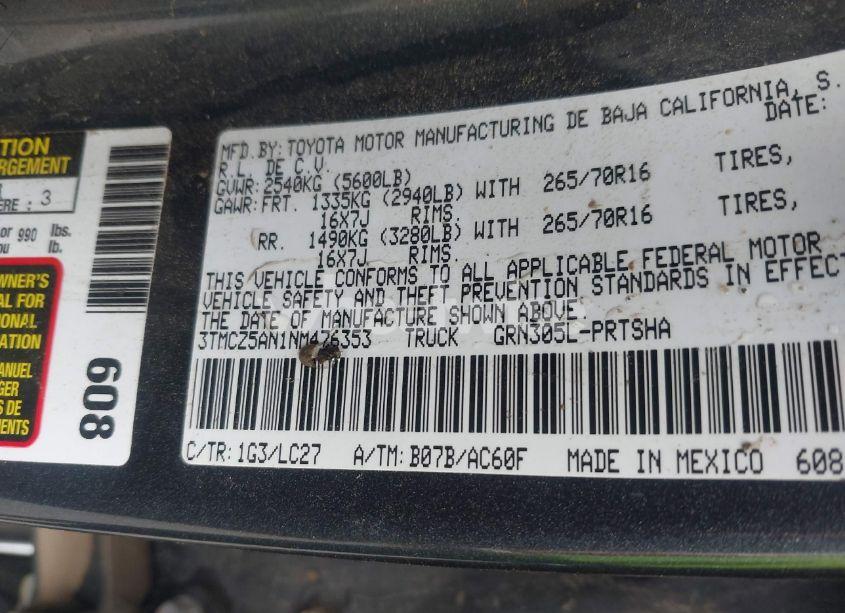Photo 9 of 2022 Toyota Tacoma TRD OFF ROAD (VIN 3TMCZ5AN1NM476353)