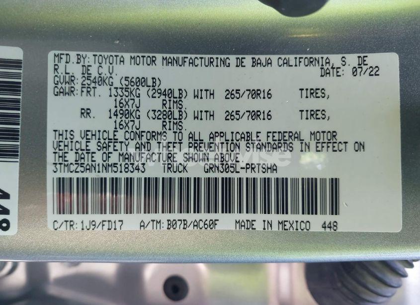 Photo 9 of 2022 Toyota Tacoma TRD OFF ROAD (VIN 3TMCZ5AN1NM518343)