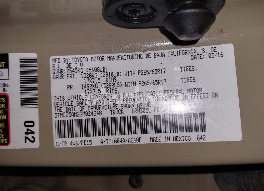 Photo 9 of 2016 Toyota Tacoma TRD SPORT (VIN 3TMCZ5AN2GM024348)