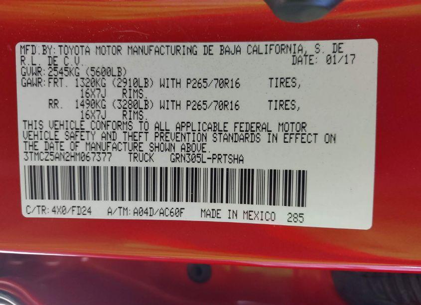 Photo 9 of 2017 Toyota Tacoma TRD OFF ROAD (VIN 3TMCZ5AN2HM067377)
