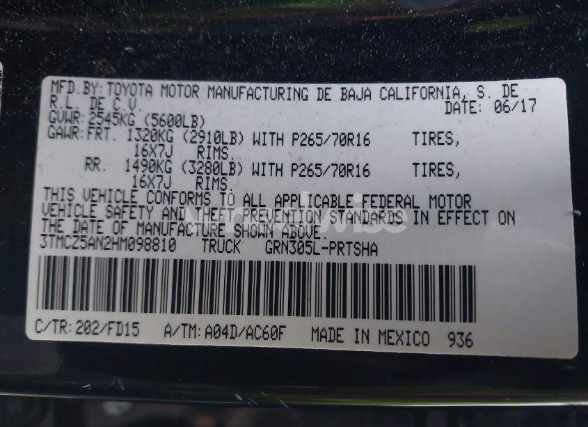 Photo 9 of 2017 Toyota Tacoma TRD OFF ROAD (VIN 3TMCZ5AN2HM098810)