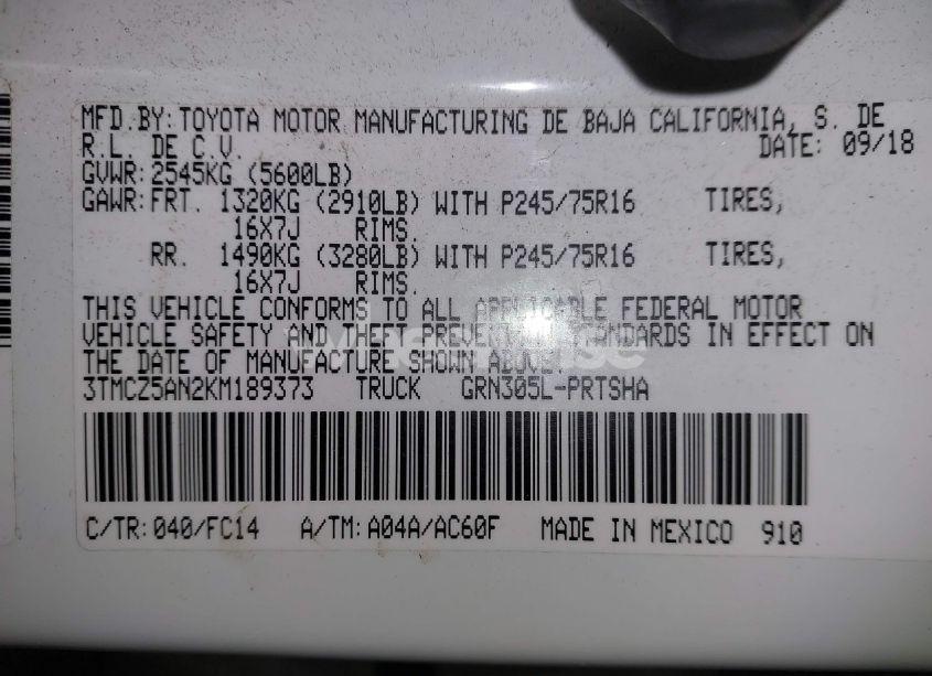 Photo 9 of 2019 Toyota Tacoma SR5 V6 (VIN 3TMCZ5AN2KM189373)