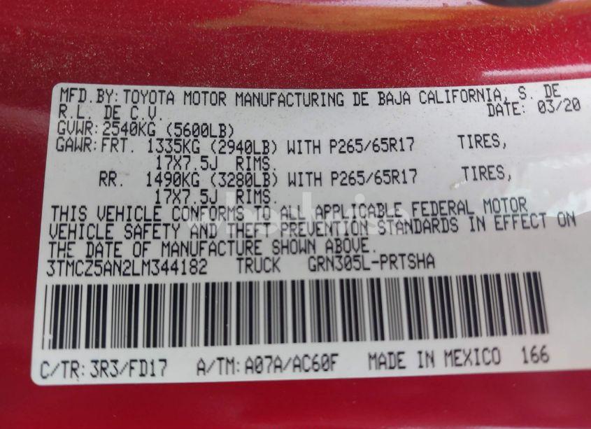 Photo 9 of 2020 Toyota Tacoma TRD SPORT (VIN 3TMCZ5AN2LM344182)