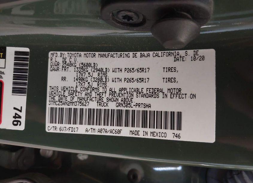 Photo 9 of 2021 Toyota Tacoma TRD SPORT (VIN 3TMCZ5AN2MM375627)