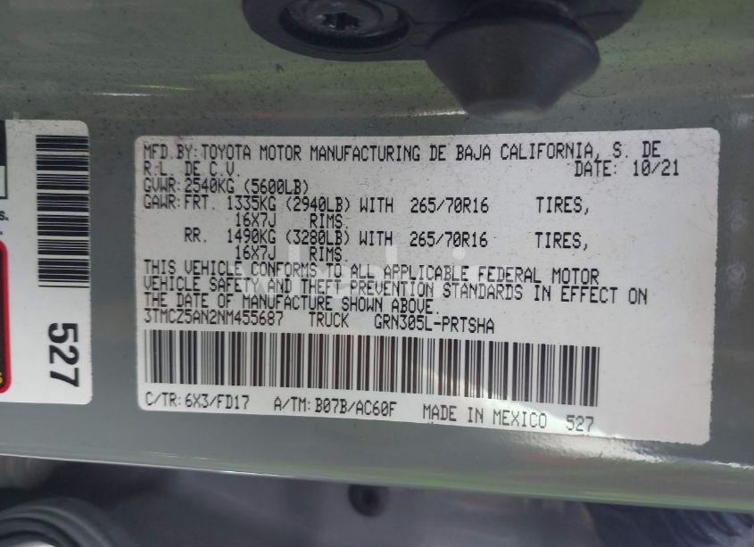 Photo 9 of 2022 Toyota Tacoma TRD OFF ROAD (VIN 3TMCZ5AN2NM455687)