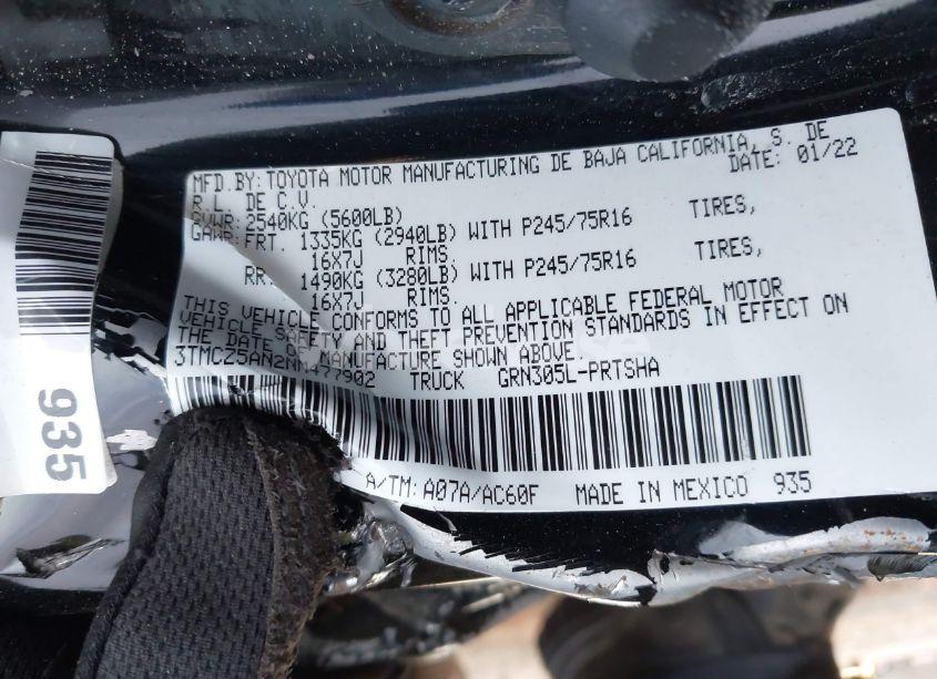 Photo 9 of 2022 Toyota Tacoma SR5 V6 (VIN 3TMCZ5AN2NM477902)