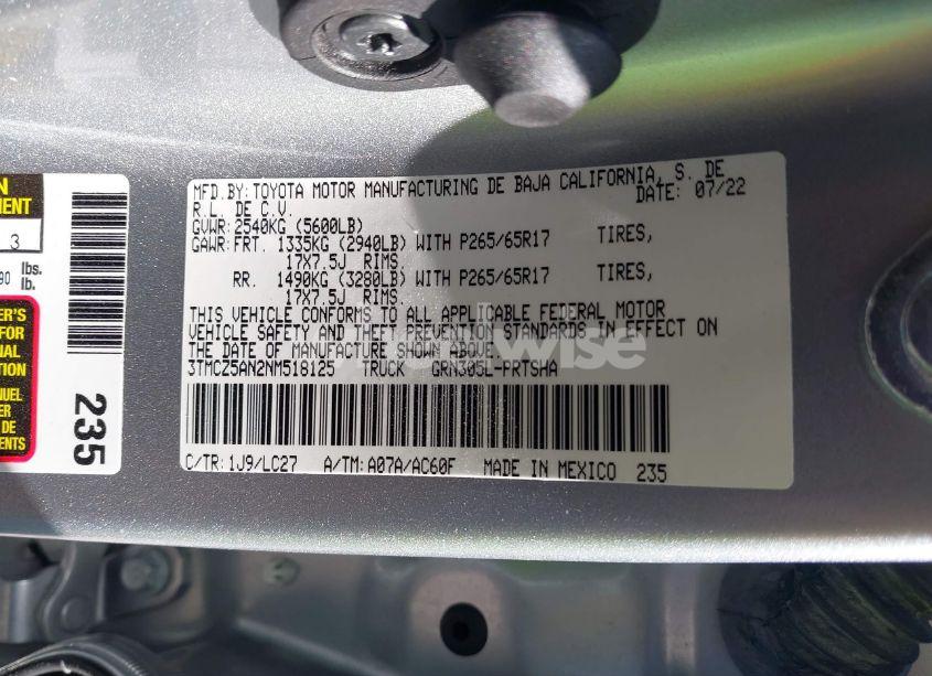 Photo 9 of 2022 Toyota Tacoma TRD SPORT (VIN 3TMCZ5AN2NM518125)