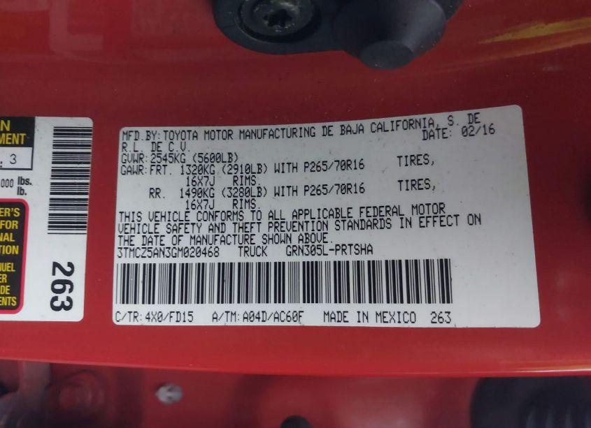 Photo 9 of 2016 Toyota Tacoma TRD OFF ROAD (VIN 3TMCZ5AN3GM020468)