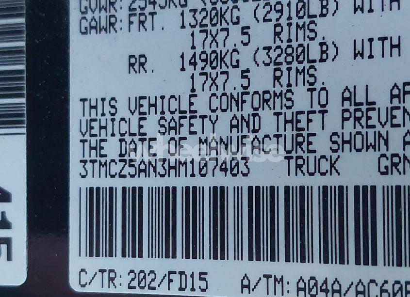 Photo 9 of 2017 Toyota Tacoma TRD SPORT (VIN 3TMCZ5AN3HM107403)