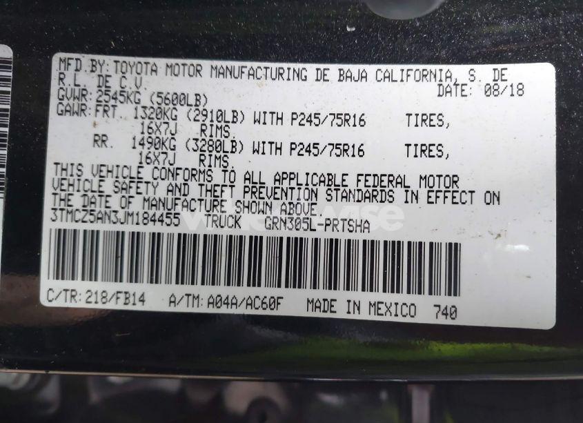 Photo 9 of 2018 Toyota Tacoma SR V6 (VIN 3TMCZ5AN3JM184455)