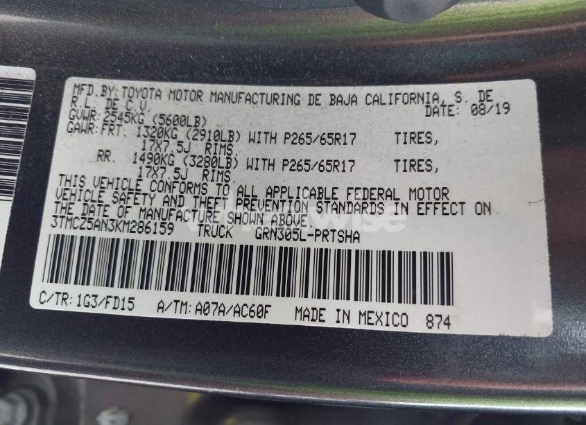 Photo 9 of 2019 Toyota Tacoma TRD SPORT (VIN 3TMCZ5AN3KM286159)