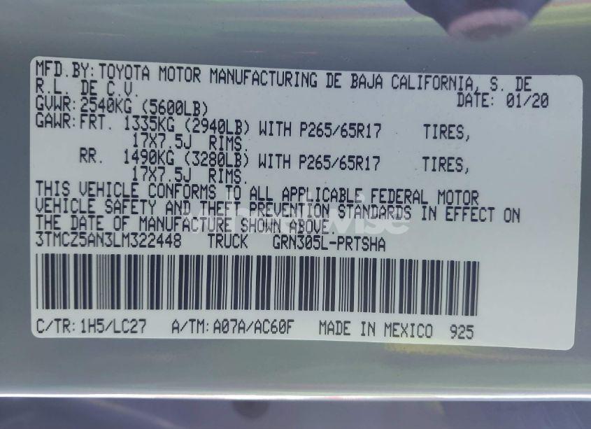 Photo 9 of 2020 Toyota Tacoma TRD SPORT (VIN 3TMCZ5AN3LM322448)