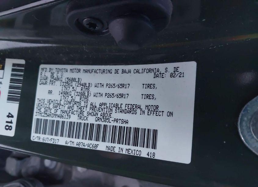 Photo 9 of 2021 Toyota Tacoma TRD SPORT (VIN 3TMCZ5AN3MM406139)